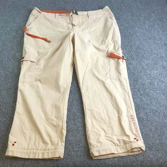 Abercrombie Fitch Cargo Capris Size 14 36x24 Beige Utility Drawstring Y2K - Picture 1 of 13